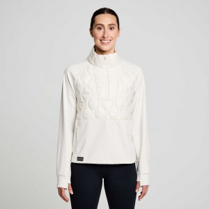 Saucony Solstice Oysterpuff 1/2 Zip Sweatshirt Damen Weiß | BERLIN ISGZUV