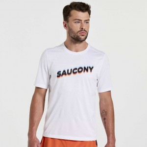 Saucony Stopwatch Graphic Kurzes Sleeve T-Shirt Herren Weiß | BERLIN SMBTDA