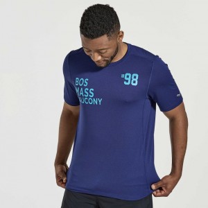 Saucony Stopwatch Graphic Kurzes Sleeve T-Shirt Herren Navy | BERLIN WUNKHY