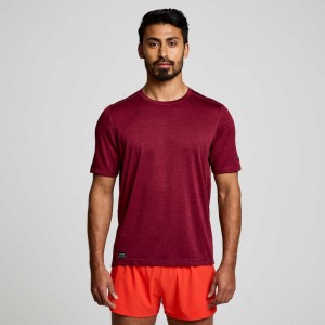 Saucony Stopwatch Kurzes Sleeve T-Shirt Herren Bordeaux | BERLIN AWMOSI