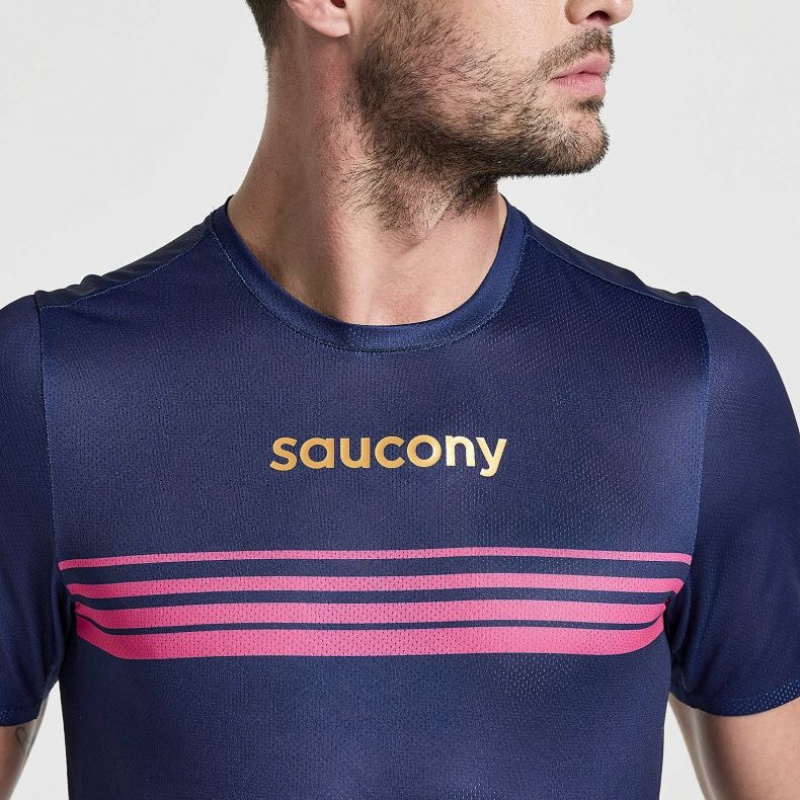 Saucony Elite Kurzes Sleeve T-Shirt Herren Navy | BERLIN QOKDVZ