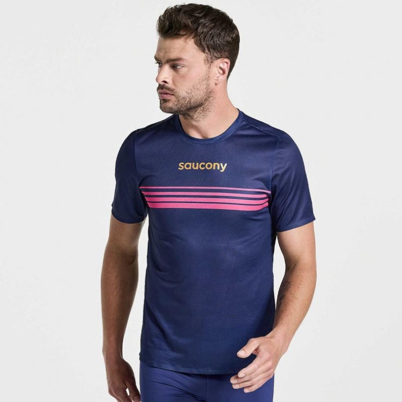 Saucony Elite Kurzes Sleeve T-Shirt Herren Navy | BERLIN QOKDVZ