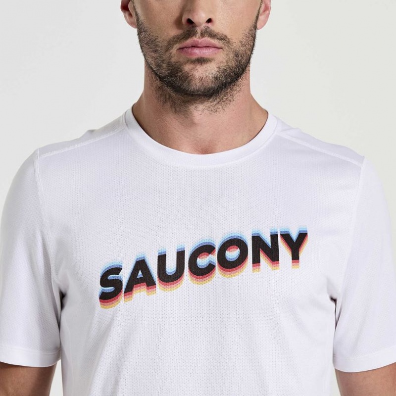 Saucony Stopwatch Graphic Kurzes Sleeve T-Shirt Herren Weiß | BERLIN SMBTDA