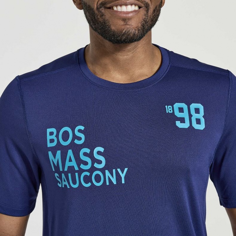 Saucony Stopwatch Graphic Kurzes Sleeve T-Shirt Herren Navy | BERLIN WUNKHY